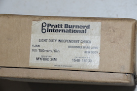 box New Pratt Burnerd 4 jaw 6" independent chuck lathe chuck Myford for sale.