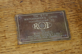 plate B.T.M. watchmaker's lathe by ROF BTM  E.H.Jones Ltd for sale