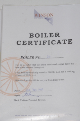 boiler certificate 5" Britannia live steam 4-6-2 loco kit by Winson Modelworks for sale.
