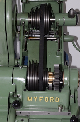 pulley Myford Super 7 lathe with power cross feed for sale.