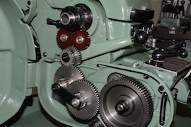 gears view Myford Super 7B Longbed lathe for sale
