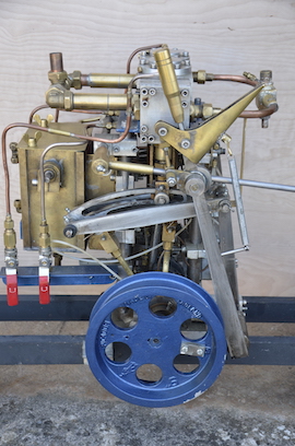 Large Launch Vertical twin live steam engine for sale stuart Swan side view