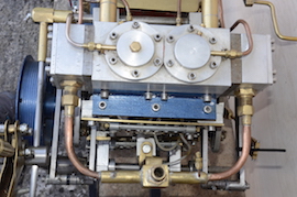 Large Launch Vertical twin live steam engine for sale stuart Swan top view